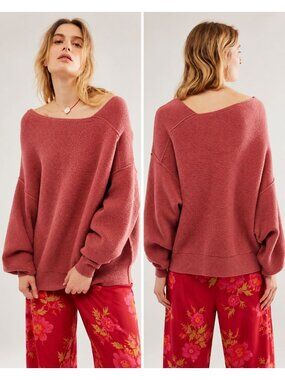 Free People Slouchy Ribbed Knit Oversized Ottoman Marsala Sweater Medium